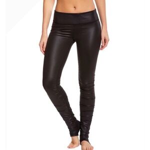 Alo Yoga Goddess Leggings Black Shiny Ruched Stacked Yoga Pants XS RN87370